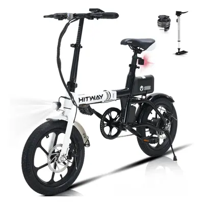 (Bkack-white-B) HITWAY Electric Bike,16" Ebikes, up 60KM Fold Bike