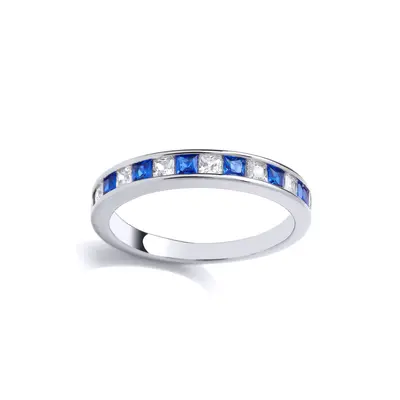 (N) Jewelco London Sterling Silver Sapphire-Blue CZ & Created Sapphire Half Eternity Ring Eterni