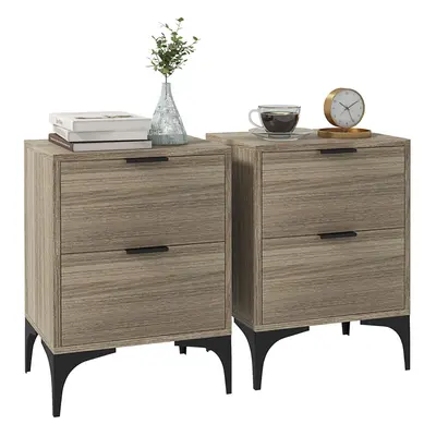 HOMCOM Bedside Tables Set of with Drawers for Bedroom, Living Room, Grey