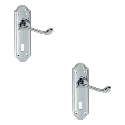 2x PAIR Victorian Upturned Handle on Lock Backplate x 47mm Polished Chrome