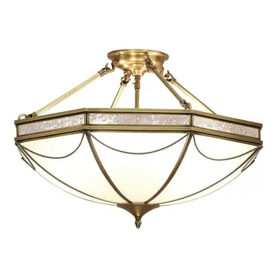 Luxury Semi Flush Lamp Ceiling Light Traditional Antique Brass & Frosted Glass