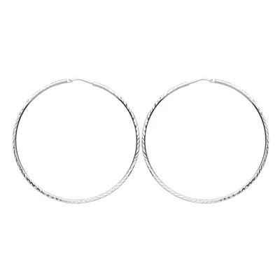 Jewelco London Ladies Sterling Silver Diamond-cut Sleeper Hoop Earrings 40mm - ER105