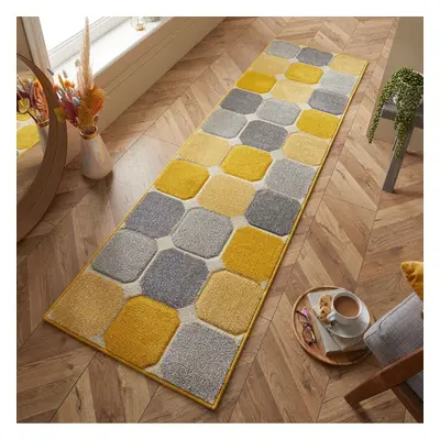 (6. 172J Box - Yellow, Hallway Runner : x cm) Modern Geometric Floral Abstract Area Rugs Check M