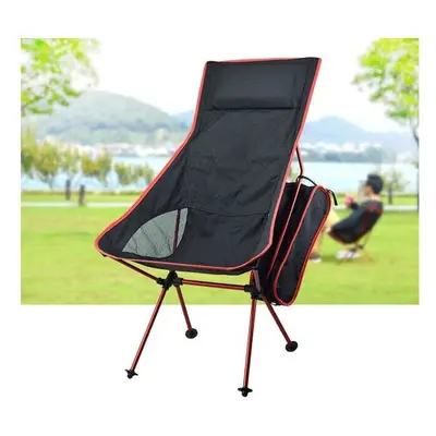 (Red) Portable Collapsible Moon Chair Fishing Camping BBQ Stool Folding Extended Hiking Seat Gar