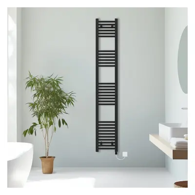 (Black, 1800x300mm) Prefilled Electric Straight Heated Towel Rail Radiator Ladder Warmer