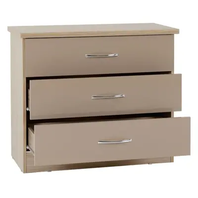 Nevada Drawer Chest Oyster Gloss/Light Oak Effect Veneer