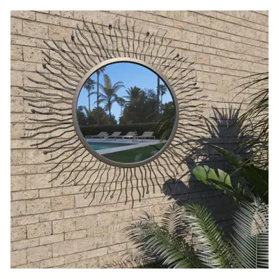 vidaXL Garden Wall Mirror Sunburst 80cm Black Outdoor Window Illusion Decor