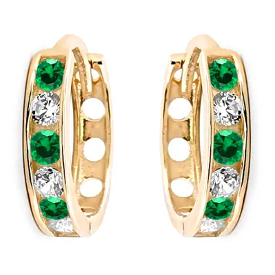 Jewelco London Ladies Solid 9ct Yellow Gold Green Round Brilliant Cubic Zirconia Eternity 2mm Hu