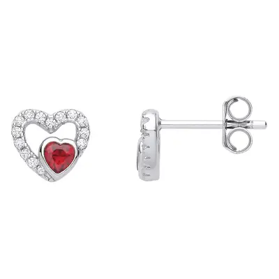 Jewelco London Ladies Rhodium Plated Sterling Silver Red Heart CZ Dual Style Love Hearts Stud Ea