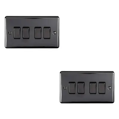 2 PACK Gang Quad Light Switch BLACK NICKEL Way 10A Black Trim