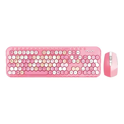 (Pink) 2.4G Wireless Keyboard & Mouse Set Keys Honeycomb Keycaps Keyboard Office Mouse Combo for