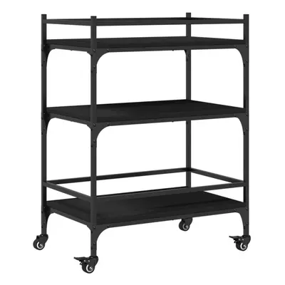 vidaXL Kitchen Trolley Rolling Cart Storage Cart Trolley Black Engineered Wood