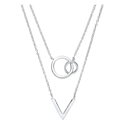 Jewelco London Ladies Sterling Silver Chinese Linking Rings Double Drop Necklace - GVK230