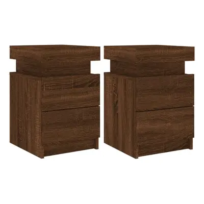 (brown oak, pcs) vidaXL Bedside Cabinets with LED Lights Nightstand Bed Cabinet Side Table