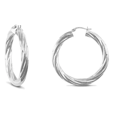 Jewelco London Sterling Silver Twist Hoop Earrings - 5mm - 3.8cm - AER003D