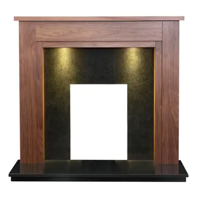 Adam Sudbury Fireplace in Walnut & Black Granite with Downlights, Inch