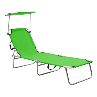 vidaXL Folding Sun Lounger with Canopy Green Aluminium Outdoor Recliner Seat