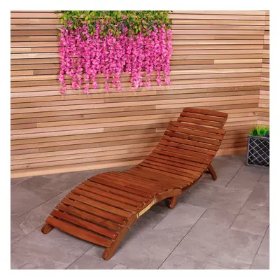 Charles Bentley Large Folding Curved Reclining FSC Wooden Sun Lounger Patio Sunbed