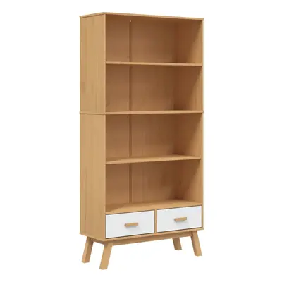 vidaXL Bookcase 4-Tier Bookshelf Side Cabinet White and Brown Solid Wood Pine