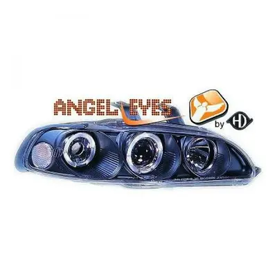 LHD Projector Headlights Pair Angel Eyes Clear Black Honda Civic Door