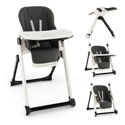 Foldable Baby High Chair Feeding Chair w/ Recline Backrest Detachable Trays