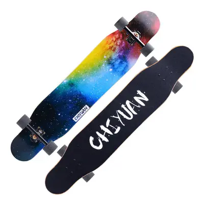 (Rainbow Back) 118x23cm 7-layer Maple Longboard with Silent Bearing and Sandpaper Brush Street D