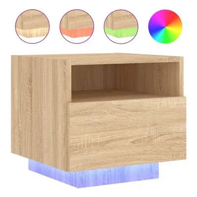 (sonoma oak, pcs) vidaXL Bedside Cabinets with LED Lights Nightstand Bed Cabinet Side Table