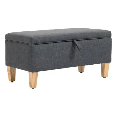 HOMCOM Linen Storage Ottoman Box Toy Chest Footstool Rubberwood Legs