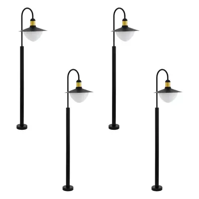 4 PACK IP44 Outdoor Bollard Light Black & Gold Curved Arm Post 1x 60W E27