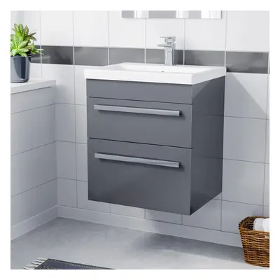 Nes Home Nanuya 500mm Wall Hung Drawer Vanity Basin Unit Steel Grey