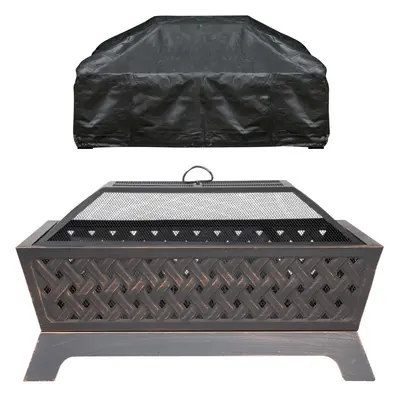 35" Rectangular Outdoor Fire Pit, Antique Bronze Effect & Water Resistant Drawstring Cover - DG2