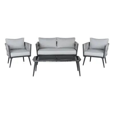 Sofa Set with Table PREVEZA PE Rattan Grey