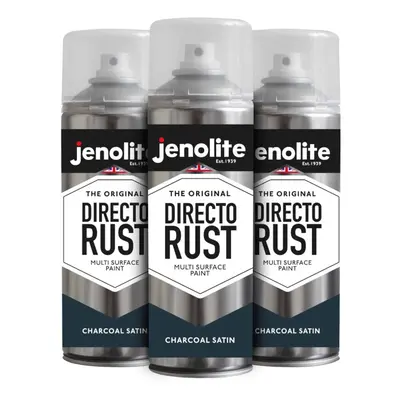 (3 x 400ml, Charcoal) JENOLITE Directorust Satin Multi Surface Paint - For Use On Wood, Metal, P