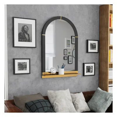 Vintage Frame Arched Wall Accent Bathroom Mirror with Gold Shelf