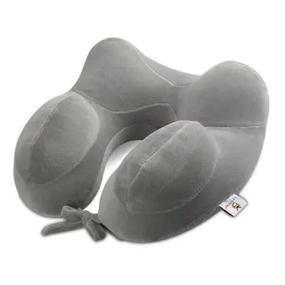 (Grey) Inflatable U Shape Cotton Neck Pillow Headrest Cushion Travel Airplane Sleep Rest