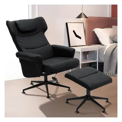 (Black) Faux Leather Swivel Armchair with Footstool