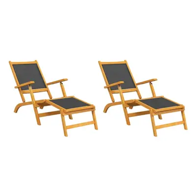 vidaXL 2x Solid Wood Acacia Outdoor Deck Chairs Textilene Wooden Garden Chair