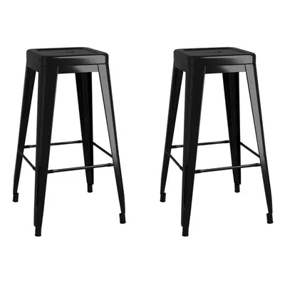 vidaXL 2x Bar Stools Stackable Black Metal Kitchen Chairs High Counter Seats