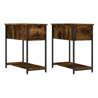 (smoked oak, pcs) vidaXL Bedside Cabinets Side Table Nightstand pcs Smoked Oak Engineered Wood