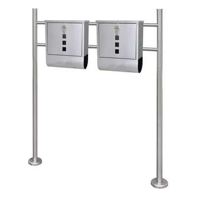 Double Mailbox on Stand Stainless Steel