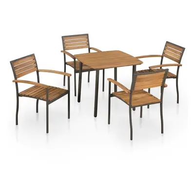 vidaXL Solid Acacia Wood and Steel Outdoor Dining Set Piece Table Chairs