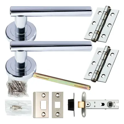 Door Handle & Latch Pack Chrome Modern Straight T Bar on Screwless Round Rose