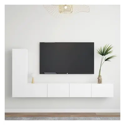 vidaXL TV Cabinet Set Piece White Chipboard Lowboard Living Room Furniture