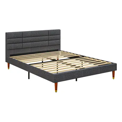 HOMCOM 5ft Upholstered King Bed Frame w/ Wooden Slat No Box Spring Needed