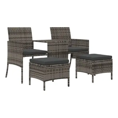 (grey) vidaXL Garden Sofa 2-Seater with Table and Stools Patio Sofa Grey Poly Rattan