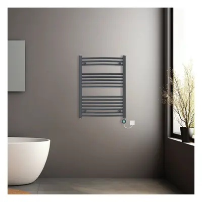 (Anthracite, 800x600mm) Prefilled Electric Heated Towel Rail Radiator Curved Thermo Smart WiFi