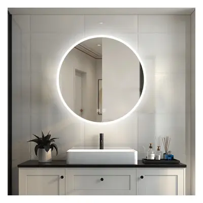 Bathroom mirror with LED lights, demister pad