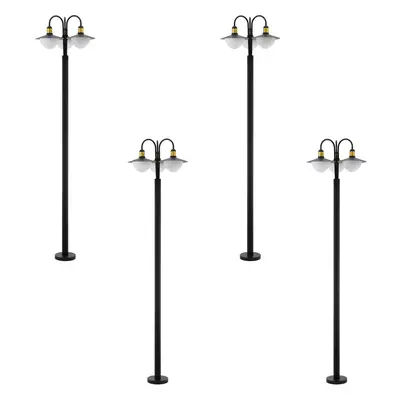 4 PACK IP44 Outdoor Bollard Light Black & Gold Curved Lamp Post 3x 60W E27