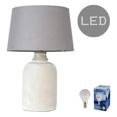 Taite Grey Cement Base Table Lamp with Shade + 1x 4W BC Bulb