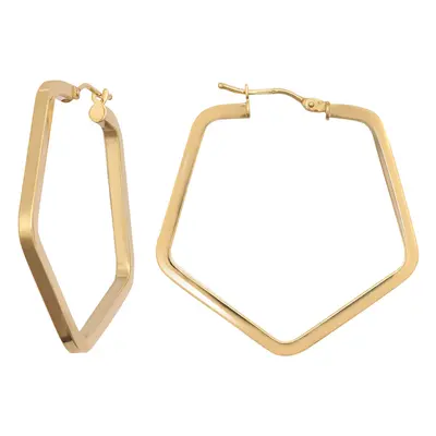 Jewelco London Ladies 9ct Yellow Gold Square Tube Pentagon 2mm Hoop Earrings - JER552